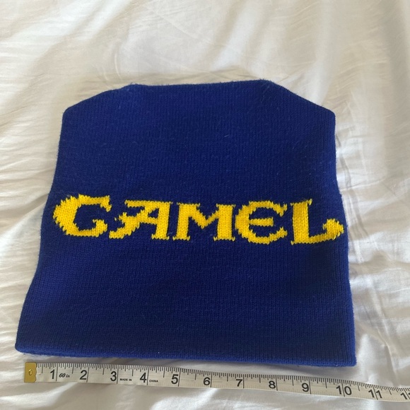 Vintage 80’s/90s Camel Cigarettes Blue Yellow Logo Knit Beanie Hat - Picture 1 of 8